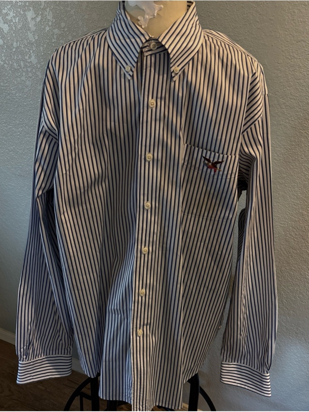 American Living Striped Bald Eagle Flag Dress Shirt Mens XL